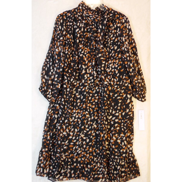 NWT London Times Dress Womens 16W Multi Tie Neck Chiffon Fit‎ & Flare Midi $130 - Picture 3 of 13